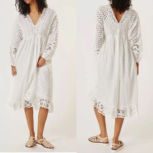 Anthropologie Forever That Girl Eyelet Mix Midi Dress White